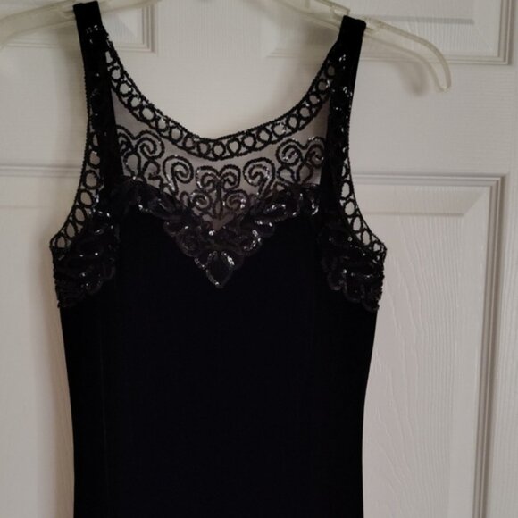 Night Way Collections Black Velvet Maxi Dress with Lace Detail - Picture 6 of 7